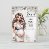 Schattige Zwanger Meisje Golvend Haar Floral Oh Ba Kaart (Staand voorkant)