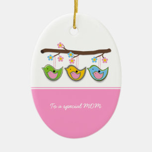 Schattige zwangere vogeltjes bloemen Moederdag Keramisch Ornament