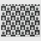 Schattige Zwart Beer Paw Print Checkerboard Patter Cadeaupapier (Vlak)