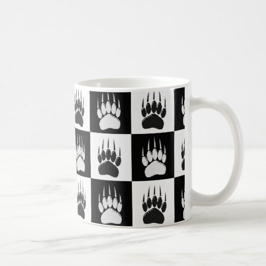 Schattige Zwart Beer Paw Print Checkerboard Patter Koffiemok (Rechts)