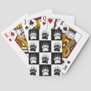 Schattige Zwart Beer Paw Print Checkerboard Patter Pokerkaarten