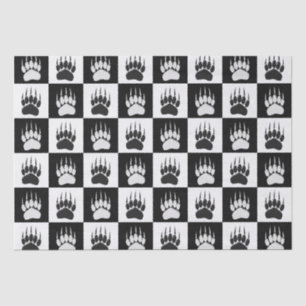 Schattige Zwart Beer Paw Print Checkerboard Patter Tissuepapier