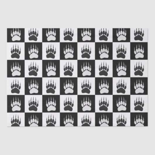 Schattige Zwart Beer Paw Print Checkerboard Patter Tissuepapier (Voorkant)