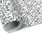 Schattige Zwart Bloempatroon op Witte Achtergrond  Cadeaupapier (Rol Hoek)