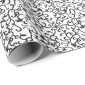 Schattige Zwart Bloempatroon op Witte Achtergrond  Cadeaupapier (Rol Hoek)