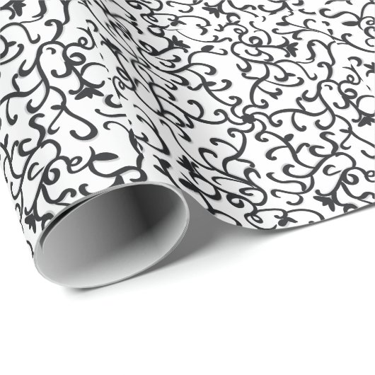 Schattige Zwart Bloempatroon op Witte Achtergrond  Cadeaupapier (Rol Hoek)