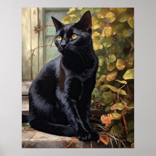 Schattige Zwart Bombay Cat Art Print Poster