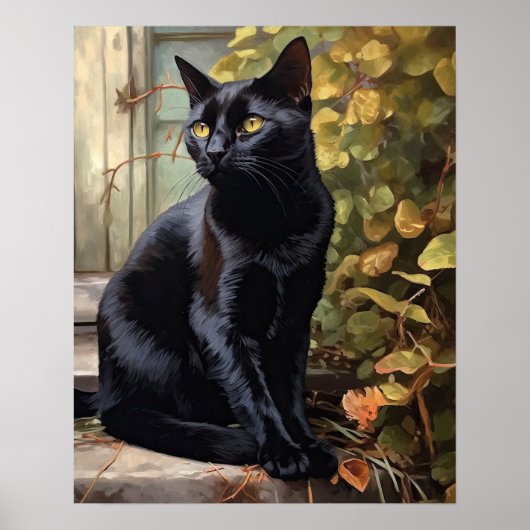 Schattige Zwart Bombay Cat Art Print Poster (Voorkant)