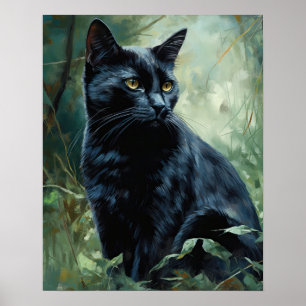 Schattige Zwart Bombay Cat Art Print Poster