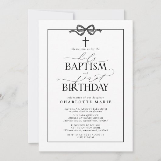 Schattige zwart boog meisje heilige doop & 1e verj kaart (Voorkant)