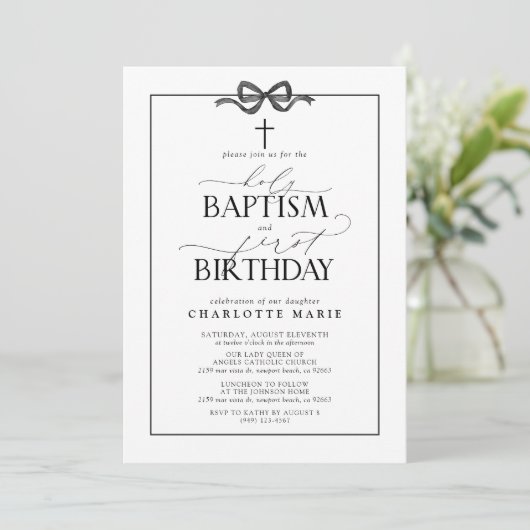 Schattige zwart boog meisje heilige doop & 1e verj kaart (Staand voorkant)