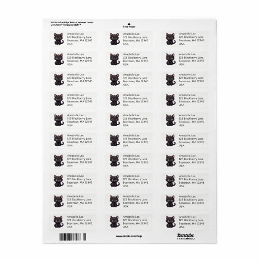 Schattige zwart Cat label (Full Sheet)