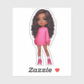 Schattige zwart chibi meisje in roze trui sticker (Vel)