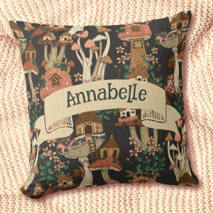 Schattige Zwart Cottage Core Bloemen Paddestoel Pa Kussen