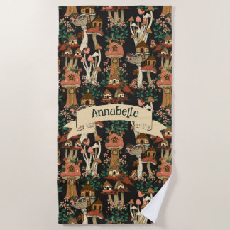 Schattige Zwart Cottage Core Bloemen Paddestoel Pa Strandlaken