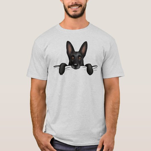 Schattige zwart duits herder hond gluren t-shirt (Voorkant)