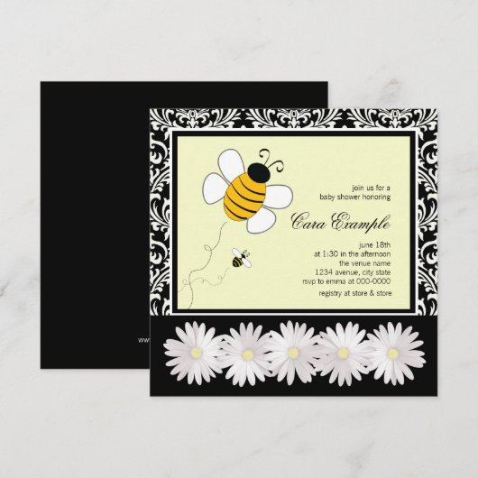 Schattige zwart en geel Bumble Bee Baby shower Kaart (Voorkant / Achterkant)