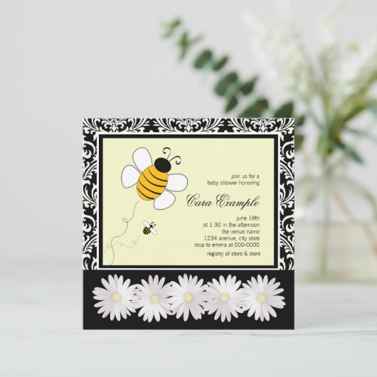 Schattige zwart en geel Bumble Bee Baby shower Kaart (Staand voorkant)