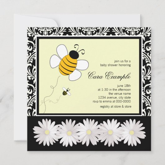 Schattige zwart en geel Bumble Bee Baby shower Kaart (Voorkant)