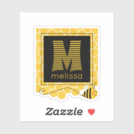 Schattige Zwart en Geel Gestreept Monogram Bumble  Sticker (Vel)