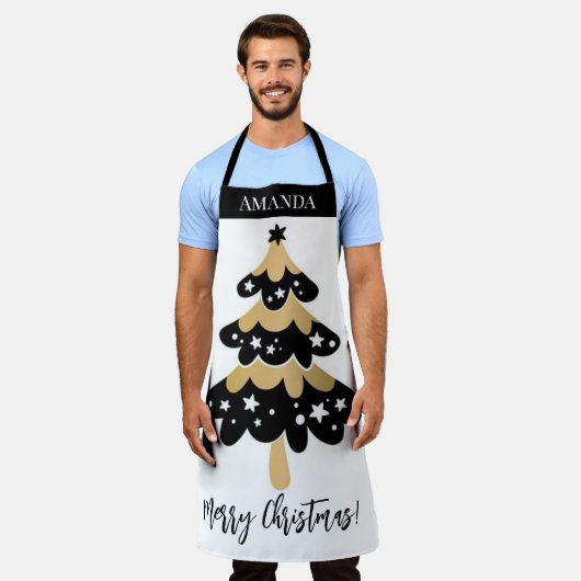 Schattige Zwart en Goud Kerstboom Custom Schort (Gedragen)