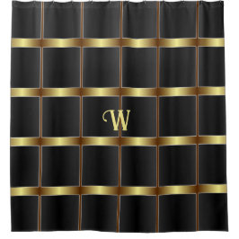Schattige zwart en goud vierkanten en strepen mono douchegordijn