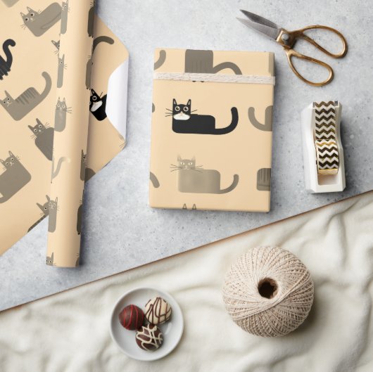Schattige zwart en grijs, minimale kattenverjaarda cadeaupapier (Crafts)