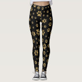 Schattige zwart en oud gouden pootafdrukpatroon af leggings (Voorkant)