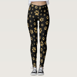Schattige zwart en oud gouden pootafdrukpatroon af leggings
