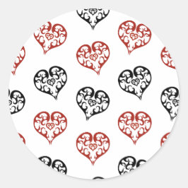 Schattige zwart en rood Blazing Heart Pattern Ronde Sticker