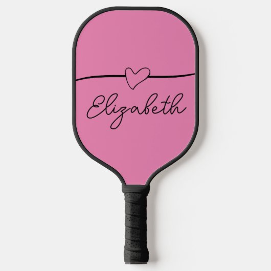 Schattige Zwart en Roze Hart Cursief Naam Script Pickleball Paddle (Voorkant)