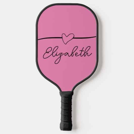 Schattige Zwart en Roze Hart Cursief Naam Script Pickleball Paddle (Achterkant)