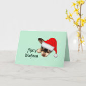 Schattige Zwart en Tan Chihuahua Puppy met Santa H Kaart (Gele Bloem)