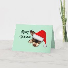 Schattige Zwart en Tan Chihuahua Santa Hat Kerstmi Kaart