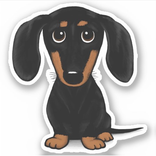 Schattige Zwart en Tan Dachshund Cartoon Dog Sticker (Voorkant)