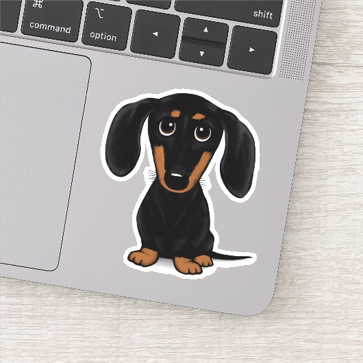 Schattige Zwart en Tan Dachshund Cartoon Dog Sticker (Detail)