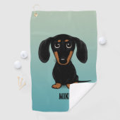 Schattige Zwart en Tan Dachshund Wiener Dog Custom Golfhanddoek (Insitu)