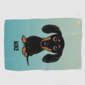 Schattige Zwart en Tan Dachshund Wiener Dog Custom Golfhanddoek (Horizontaal)