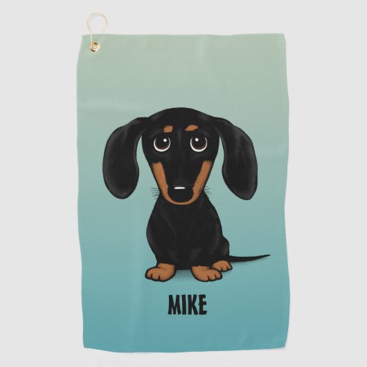 Schattige Zwart en Tan Dachshund Wiener Dog Custom Golfhanddoek (Voorkant)