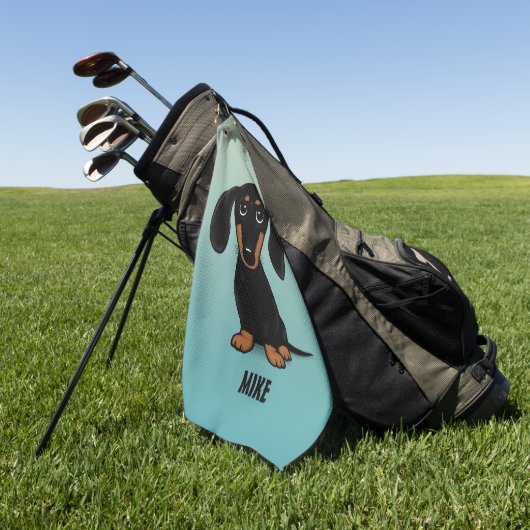 Schattige Zwart en Tan Dachshund Wiener Dog Custom Golfhanddoek (Groen)