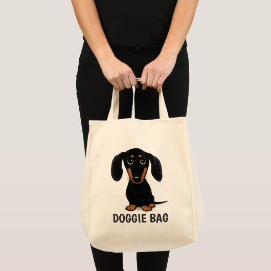 Schattige Zwart en Tan Dachshund Wiener Dog Doggie Tote Bag (Voorkant (product))