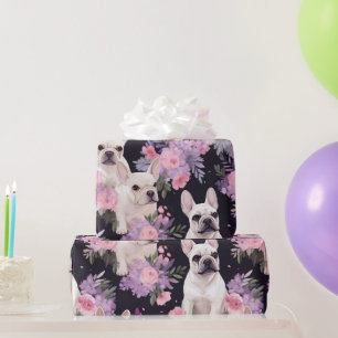 Schattige zwart frans buldog bloempakpapier cadeaupapier