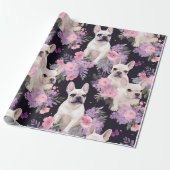 Schattige zwart frans buldog bloempakpapier cadeaupapier (Uitgerold)