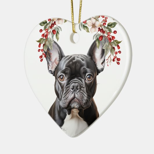 Schattige zwart frans bulldog holly berry kerst keramisch ornament (Links)