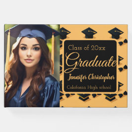 Schattige zwart & geel Graduation Cap patroon Foto Gastenboek