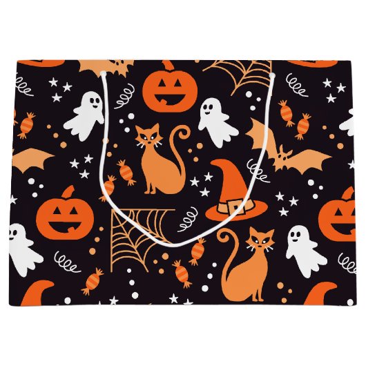 Schattige zwart Geïllustreerde halloween tekens Groot Cadeauzakje (Voorkant)