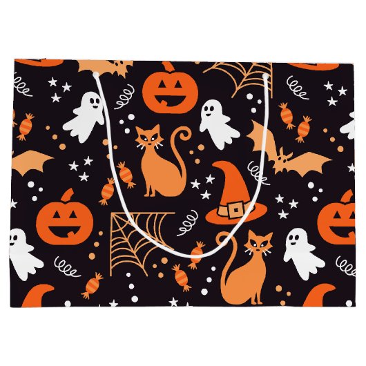 Schattige zwart Geïllustreerde halloween tekens Groot Cadeauzakje (Achterkant)