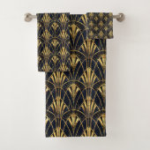 Schattige zwart goud art deco tegelpatroon bad handdoek (Insitu)