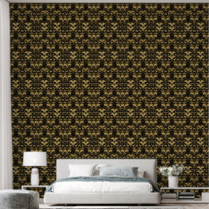Schattige zwart goud art Deco tegelpatroon Behang
