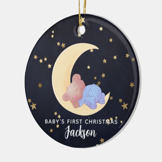 Schattige Zwart Goud Beer Jongen Baby's Eerste Ker Keramisch Ornament (Links)
